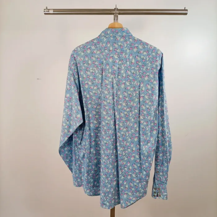 Chemise vintage fleurie Cordovan taille L bleu ciel à fleurs roses coupe droite A1496 - photo numéro 7