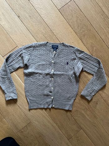 Cardigan en coton à mini-torsades gris Ralph Lauren très bon état 8-10 ans