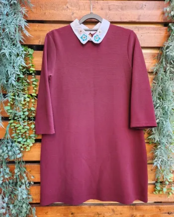 Robe bordeaux fille 14 ans – col brodé fleuri