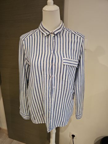 chemise femme burton london rayée bleu blanc taille l 40 coton style chic casual bureau tendance