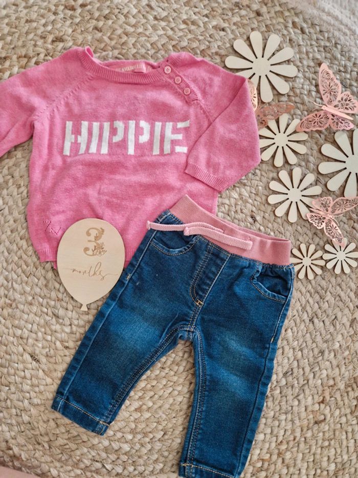 Ensemble pull rose et jean Zadig et Voltaire bébé fille 3 mois