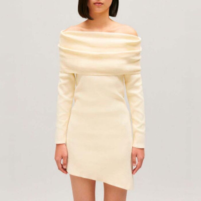 Robe Claudie Pierlot Écru Asymétrique Col Bardot – Neuve T.38 - photo numéro 5