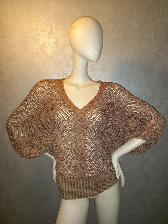 pull en maille dorée paillette brillant morgan de toi taille 36/38 - photo numéro 2