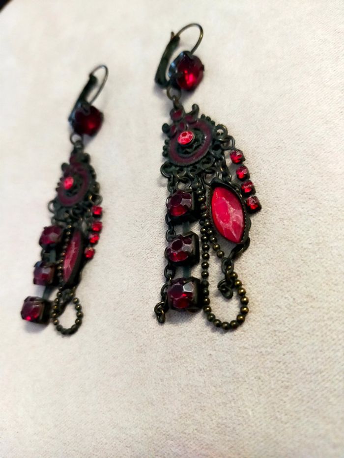 Boucles d’oreilles baroques rouges & bronze – Fantaisie vintage - photo numéro 6