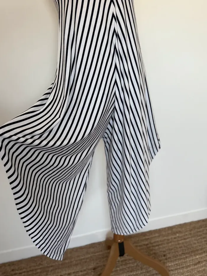 Combinaison salopette fluide rayures blanc pantalon été femme bretelles - photo numéro 4