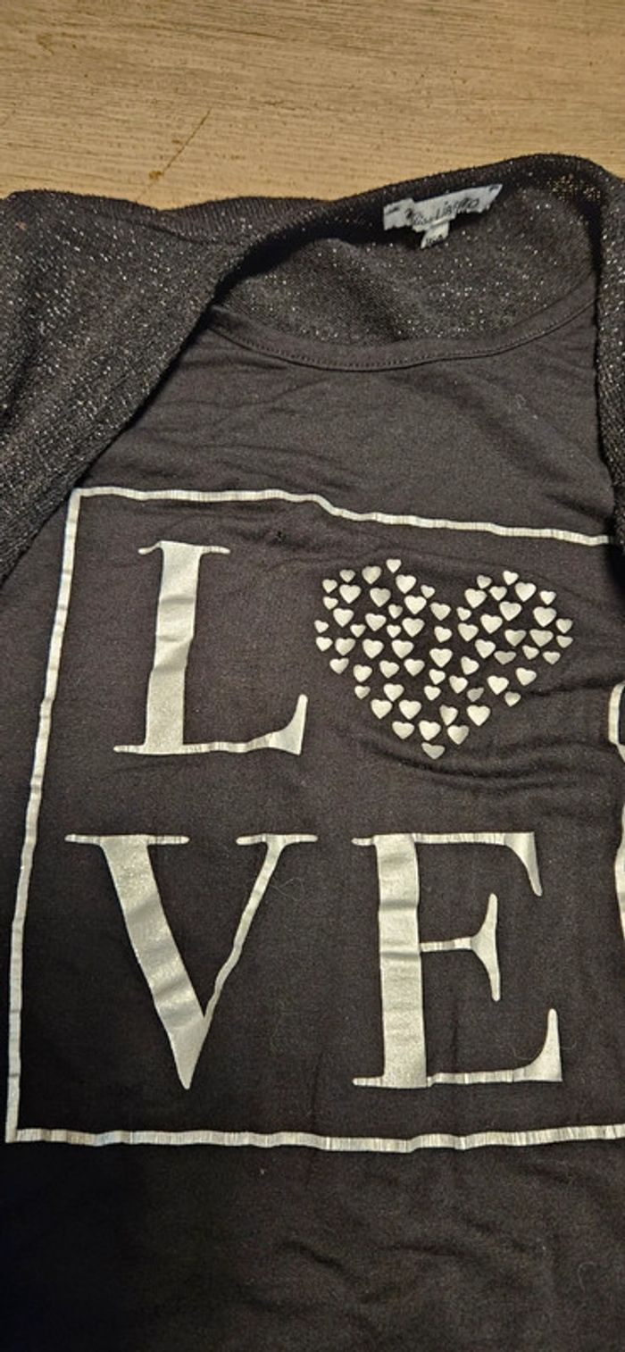 Gilet noir brillant avec t shirt, manches longues, Miss Liberto, taille 16 ou XS/S - photo numéro 6