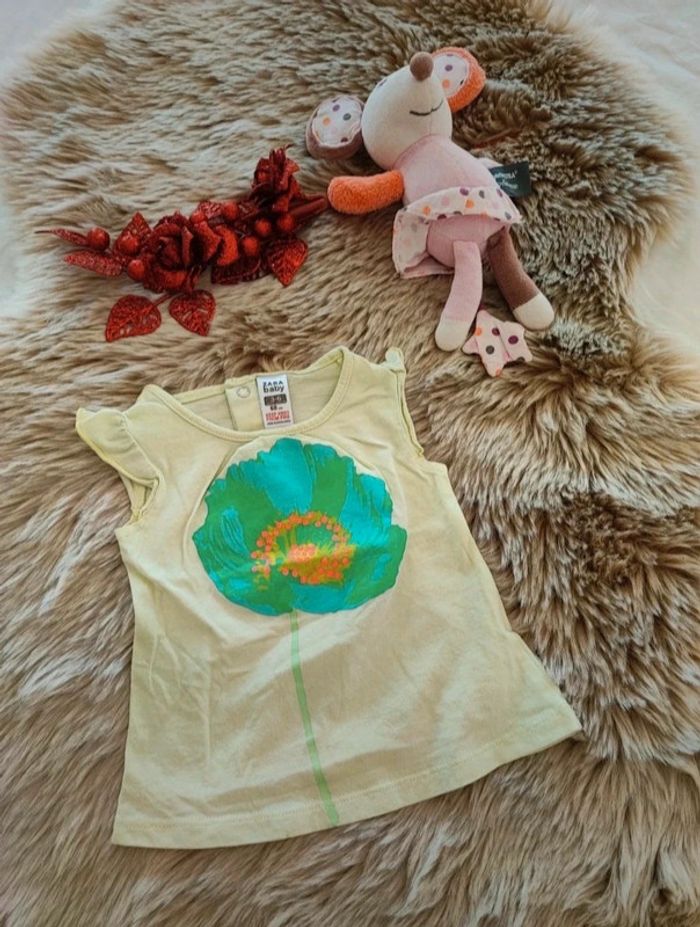 T-shirt vert fleurs zara 3/6 mois