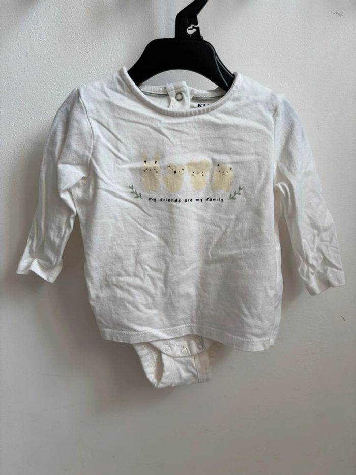 T-shirt manches longues avec body intégré animaux 6 mois - photo numéro 2