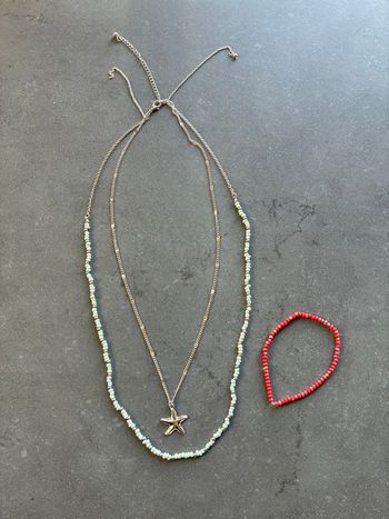 Parure bijoux collier double et bracelet  océan