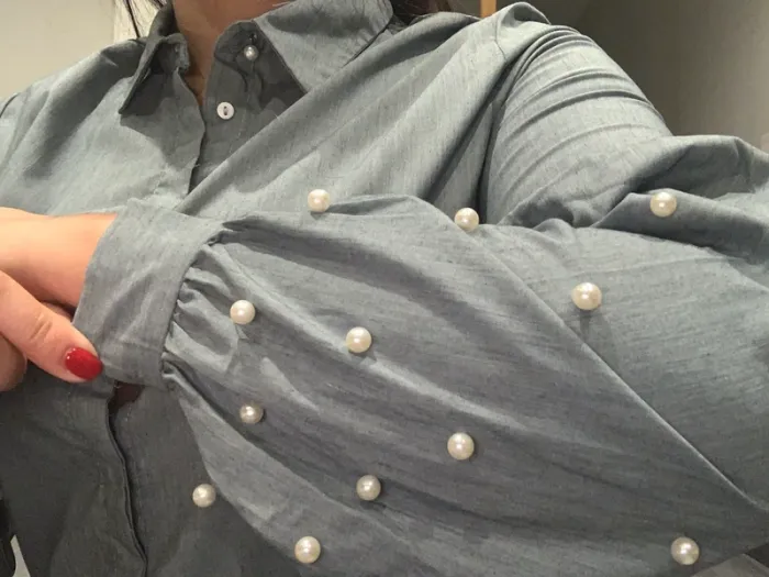 Chemise gris chiné perles - photo numéro 2