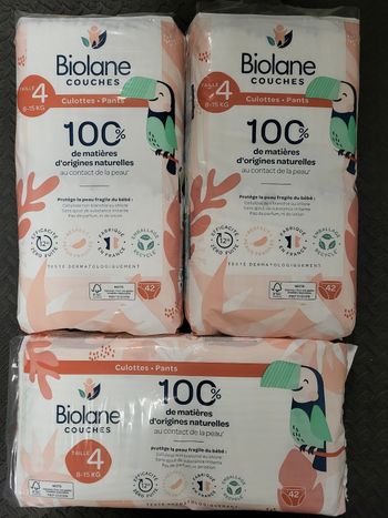 3 paquets de couches culottes biolane taille 4