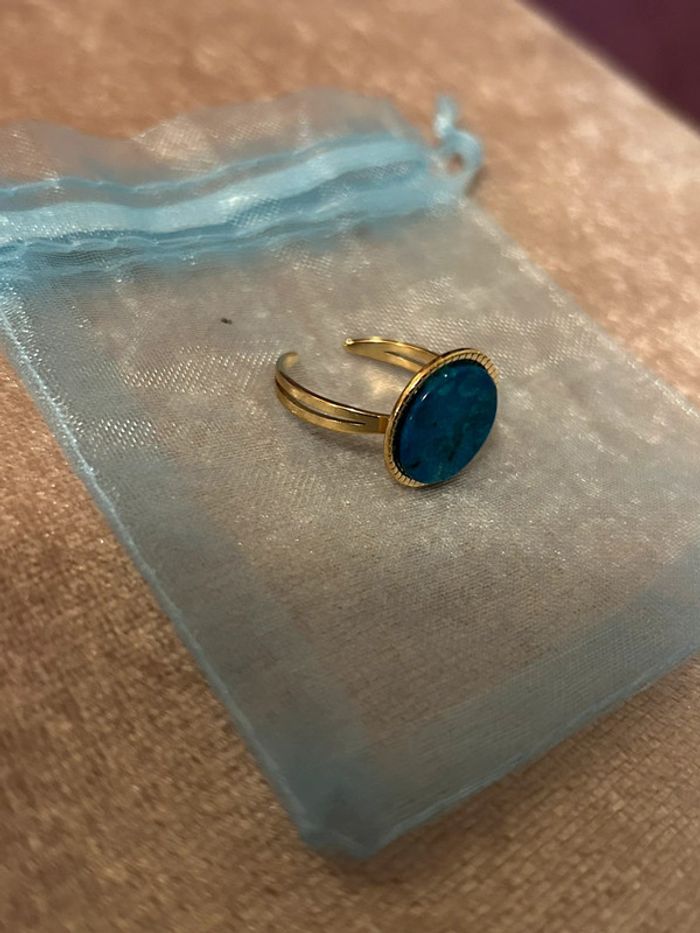 Bague rond bleu • Taille ajustable - photo numéro 7