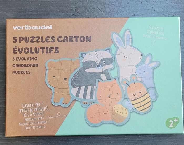 5 puzzles carton évolutifs vert baudet