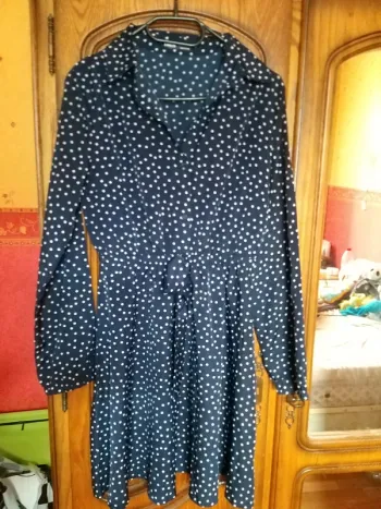 Robe bleue marine à pois blancs
