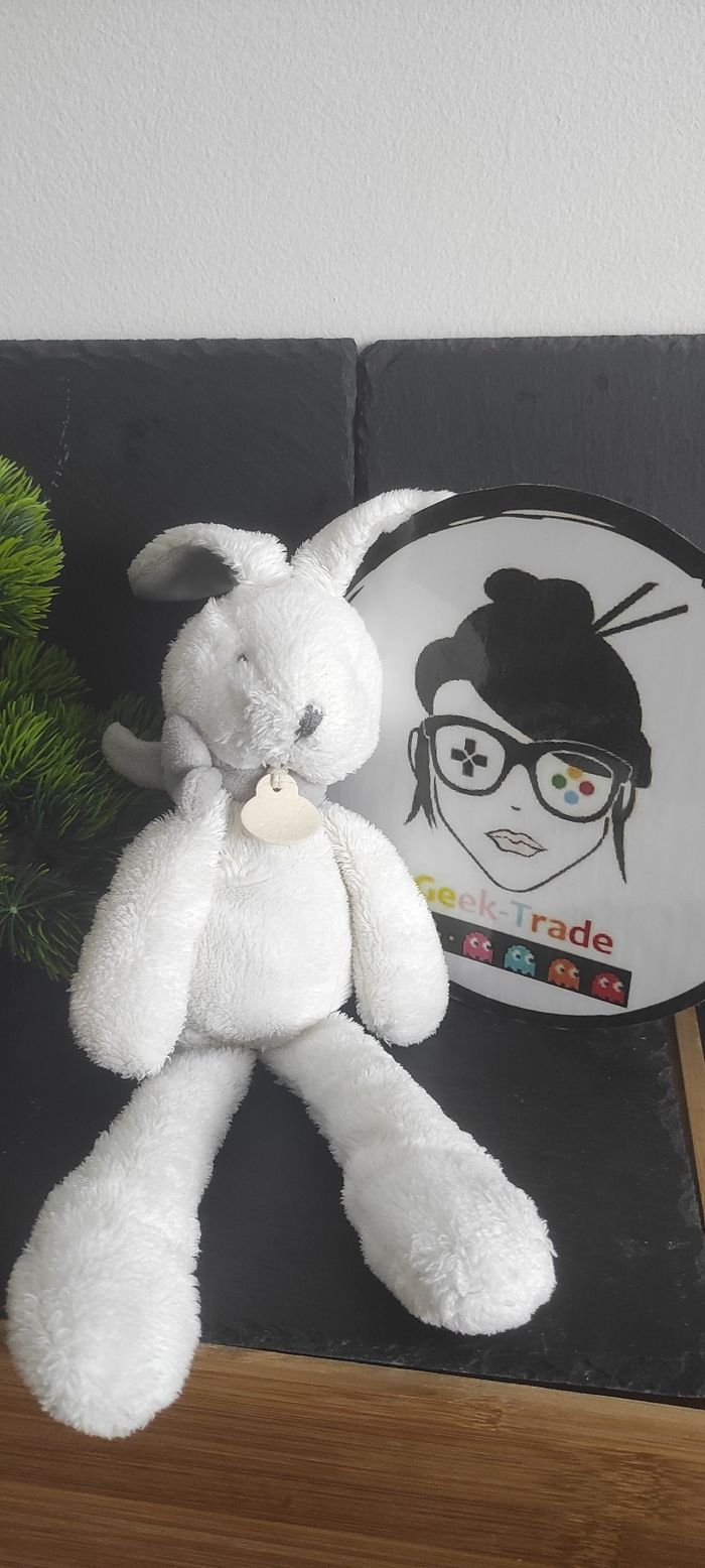Peluche lapin blanc gris J'aime mon doudou et compagnie DC2912 écharpe pantin