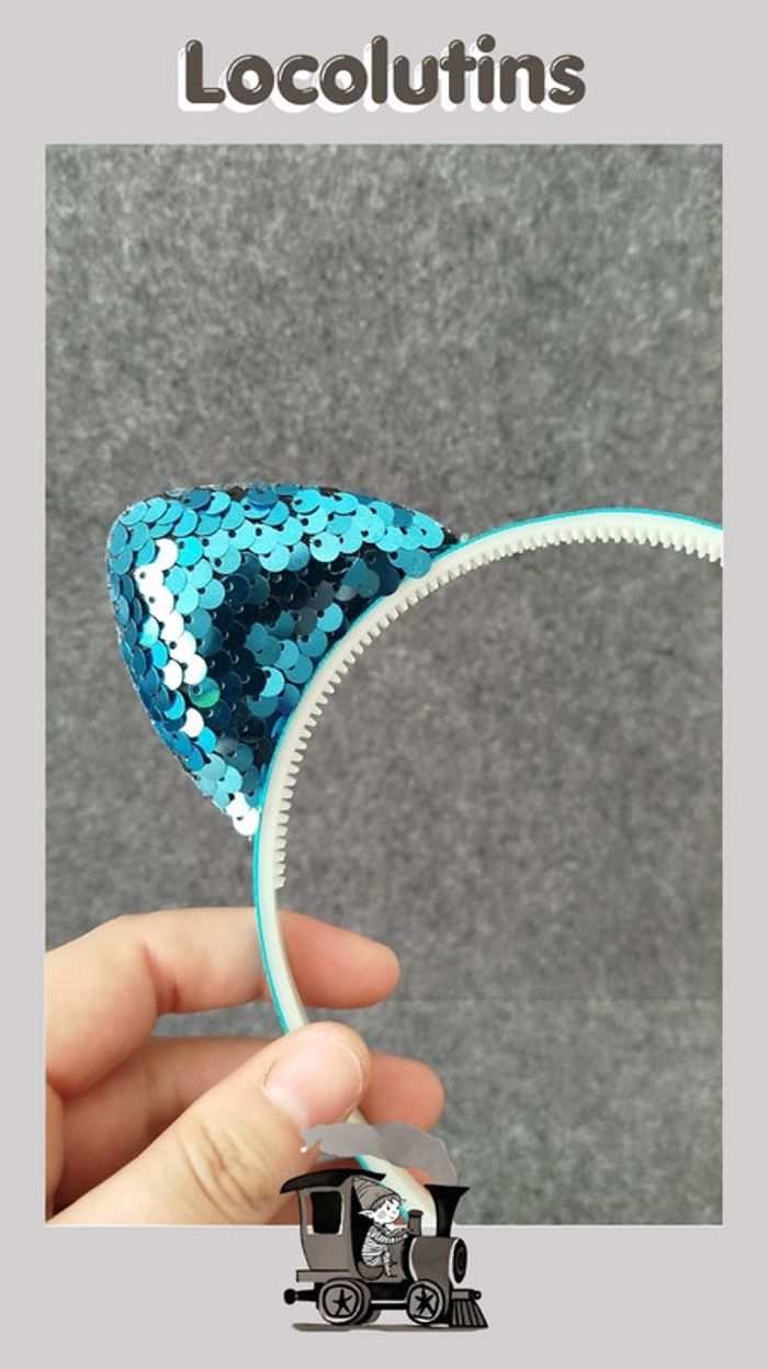 🚂 Serre-tête chat - bleu à sequins - photo numéro 3