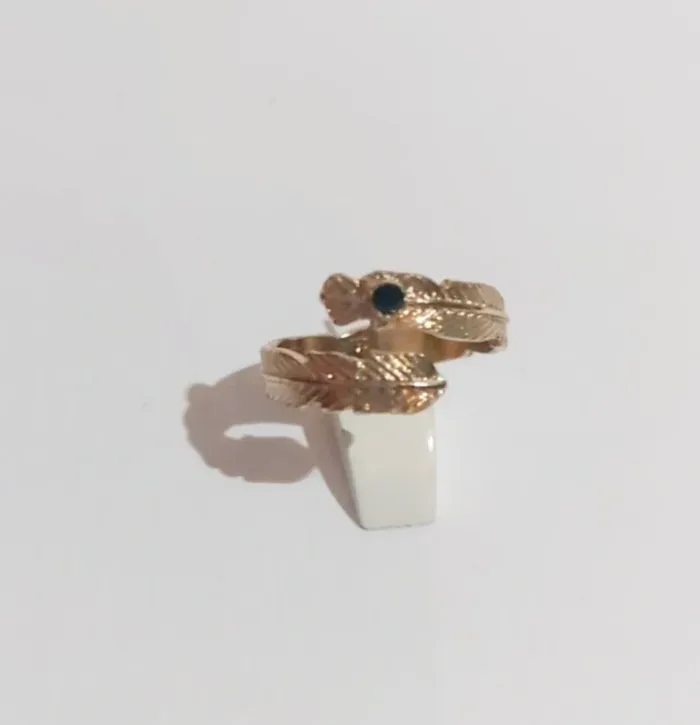 Bague dorée double feuille strass verte - photo numéro 3