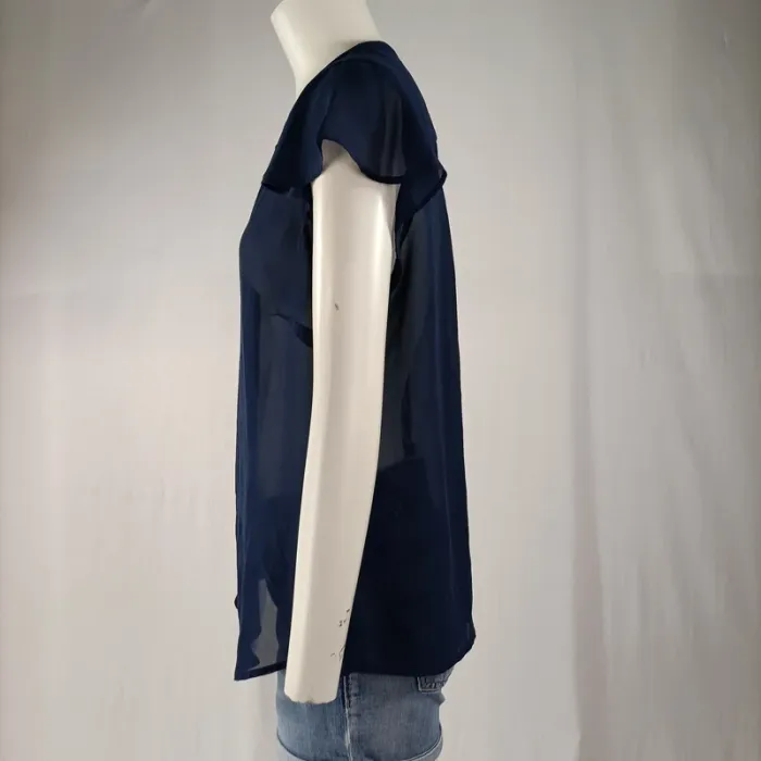 Blouse fluide transparente bleu marine Stile Benetton taille M estimée – manches volantées A953 - photo numéro 3