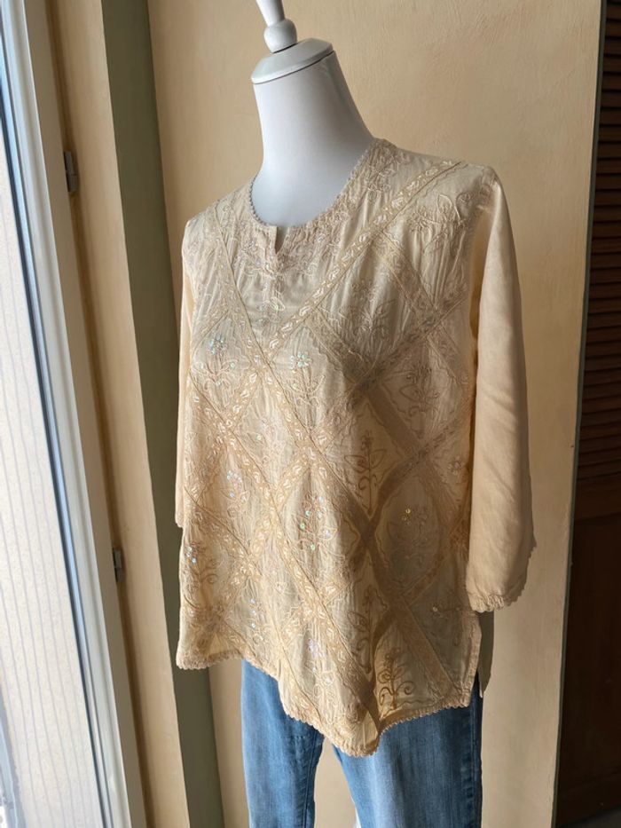 Blouse 3/4 brodé et sequins - photo numéro 5