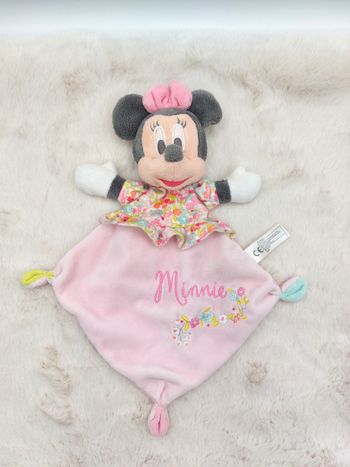 Doudou plat souris Minnie rose DISNEY NICOTOY Simba toys robe fleurs broderie