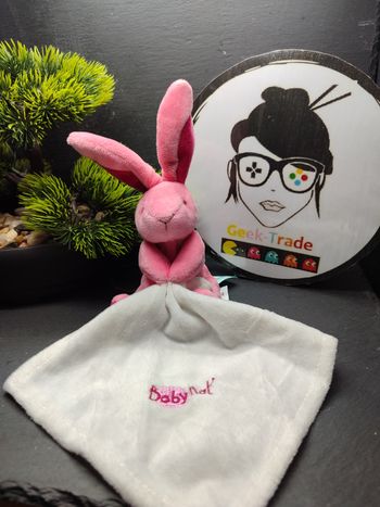doudou Peluche lapin mouchoir baby nat' blanc rose fushia bn956 DD003684