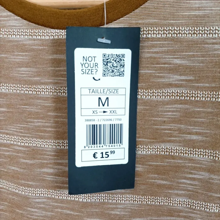 T-shirt Bizzbee rayé marron et beige col contrasté – neuf – taille M A1012 - photo numéro 8