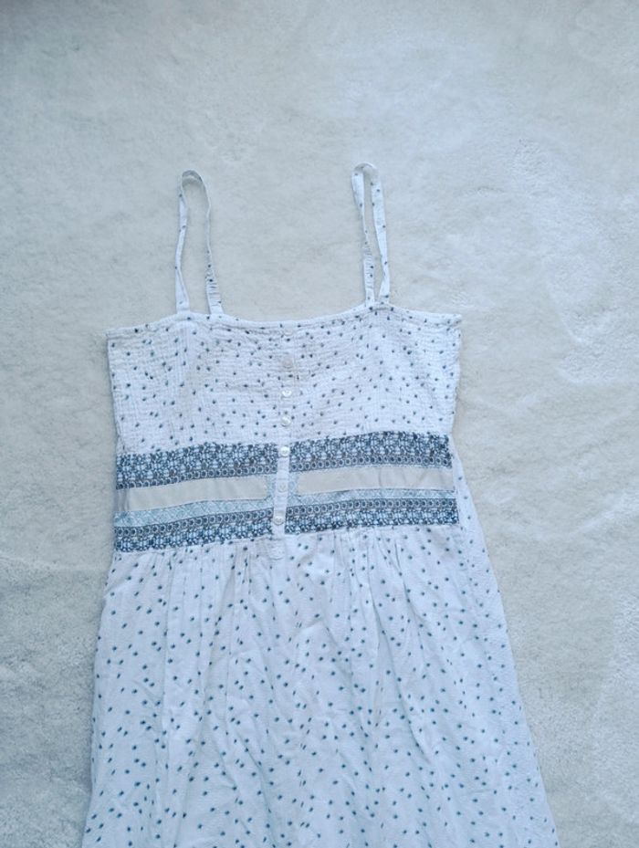 Robe longue d'été Kaffe 38 blanc fleuri bleu clair 100% coton champêtre - photo numéro 3