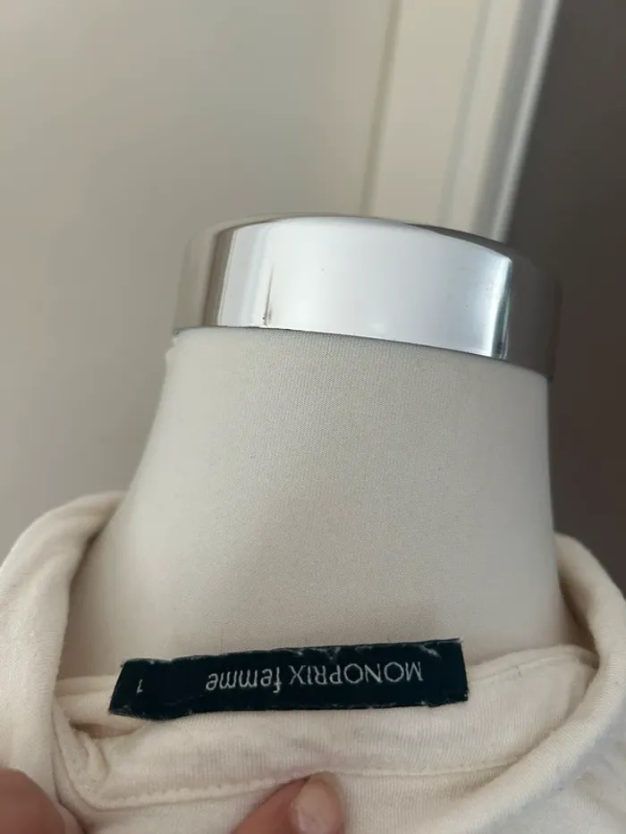 Monoprix, blouse, top, haut chemise blanc, écru, manches longues, taille 1/36 - photo numéro 2