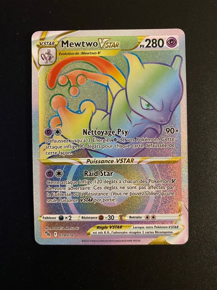 Carte Pokémon Mewtwo Vstar 079/078 secrète Rainbow Pokémon go
