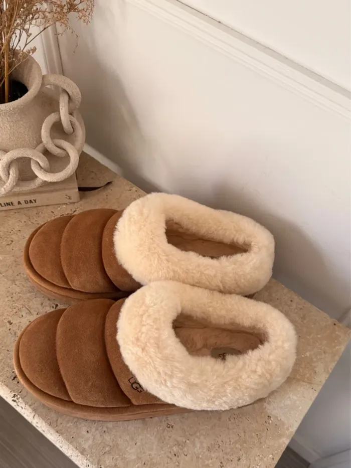 Ugg tazzlita chesnut tazz 40 neuf chaussures femme camel marron plate-forme mules fourrure - photo numéro 5
