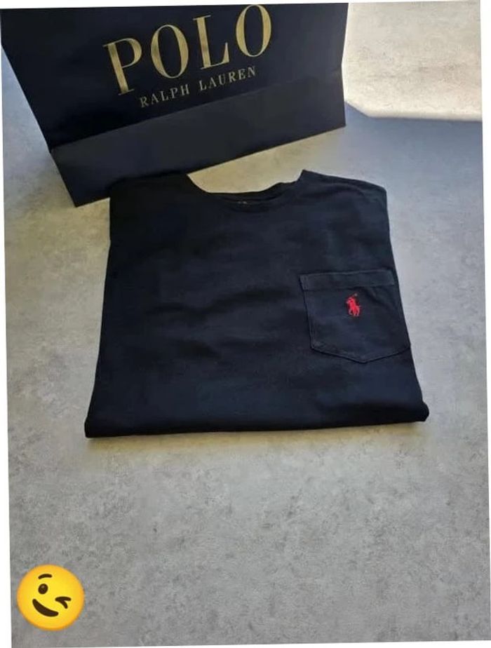 T-shirt Ralph Lauren S coupe col rond noir Homme Men tee108