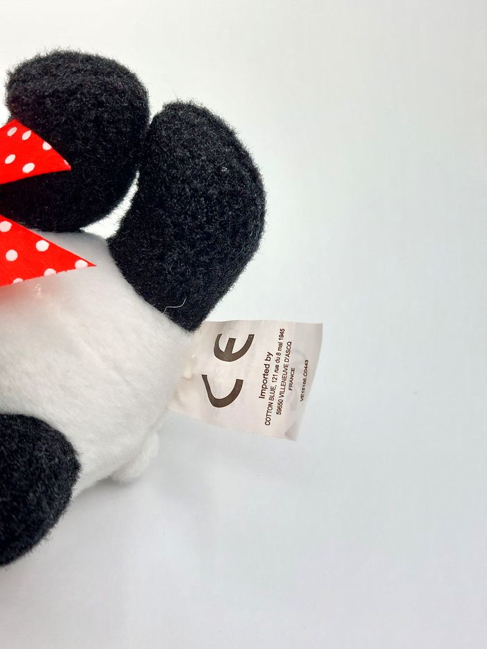 Mini peluche bébé ours panda noir blanc COTTON BLUE 11 cm nœud rouge à pois - photo numéro 4