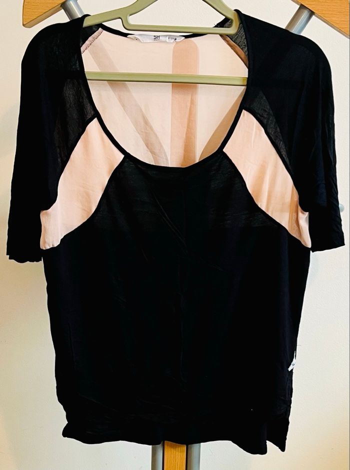 T-shirt bicolore noir et beige SH Basic - Taille M/38 - Très bon état - photo numéro 3