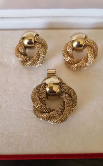 Parure boucles d'oreilles et pendentif fantaisie doré