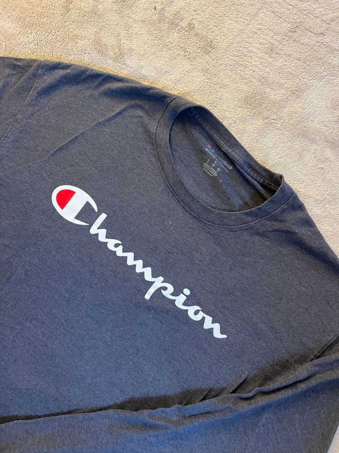 T-shirt manches longues Champion gris anthracite - Logo script - Taille L - photo numéro 2