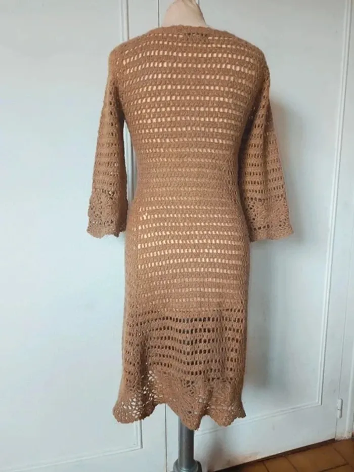 💎Robe femme maille coton beige fil doré MNG casual sportswear t sm 36 38 design look - photo numéro 2
