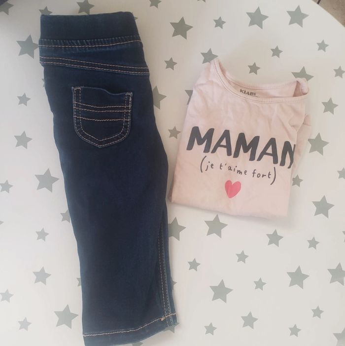 🌴 Ensemble fille taille 9 mois pantalon jean et t-shirt j'aime maman - photo numéro 5