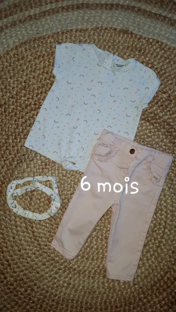 Joli ensemble fille pantalon et tee shirt manches courtes - 6 mois