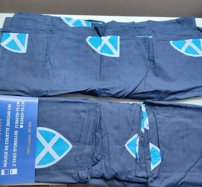 Parure de lit double bleu marine 100% coton,240 x 260 cm - photo numéro 3