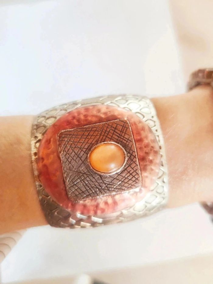 🇨🇵Bracelet rare 80s 90 s etnique Machette métal argent pierre réglable femme taille unique - photo numéro 3