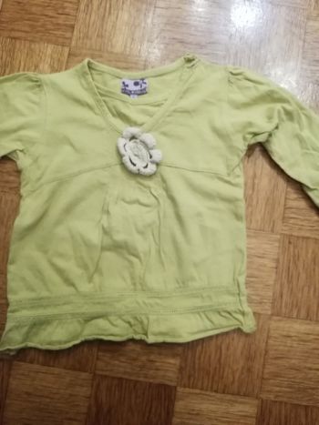 Tee shirt manche longue fille vert 3 ans vynil fraise