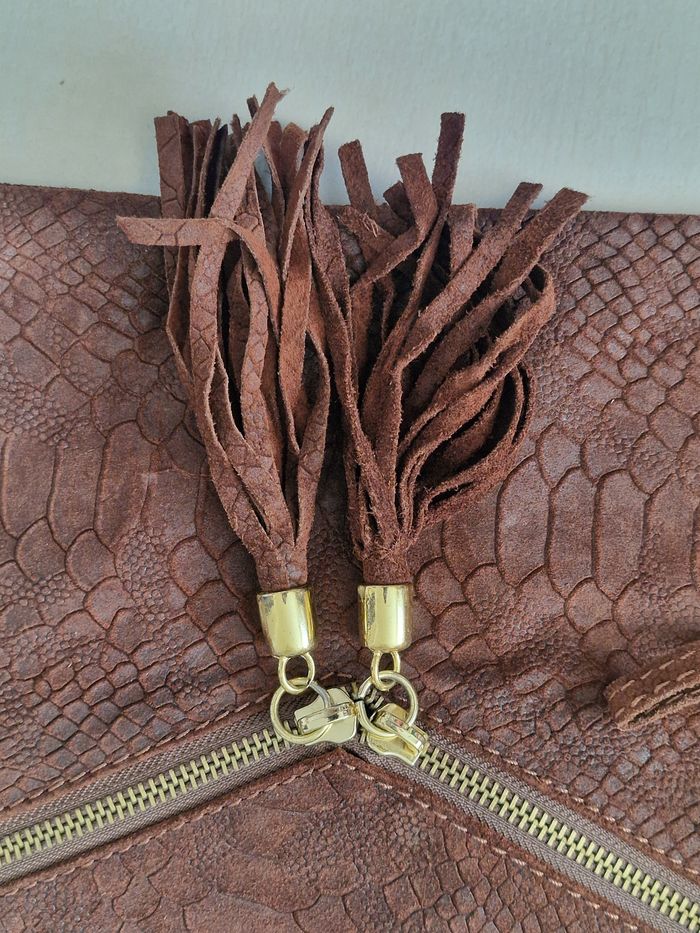 Pochette   Marron en Cuir Véritable - photo numéro 4