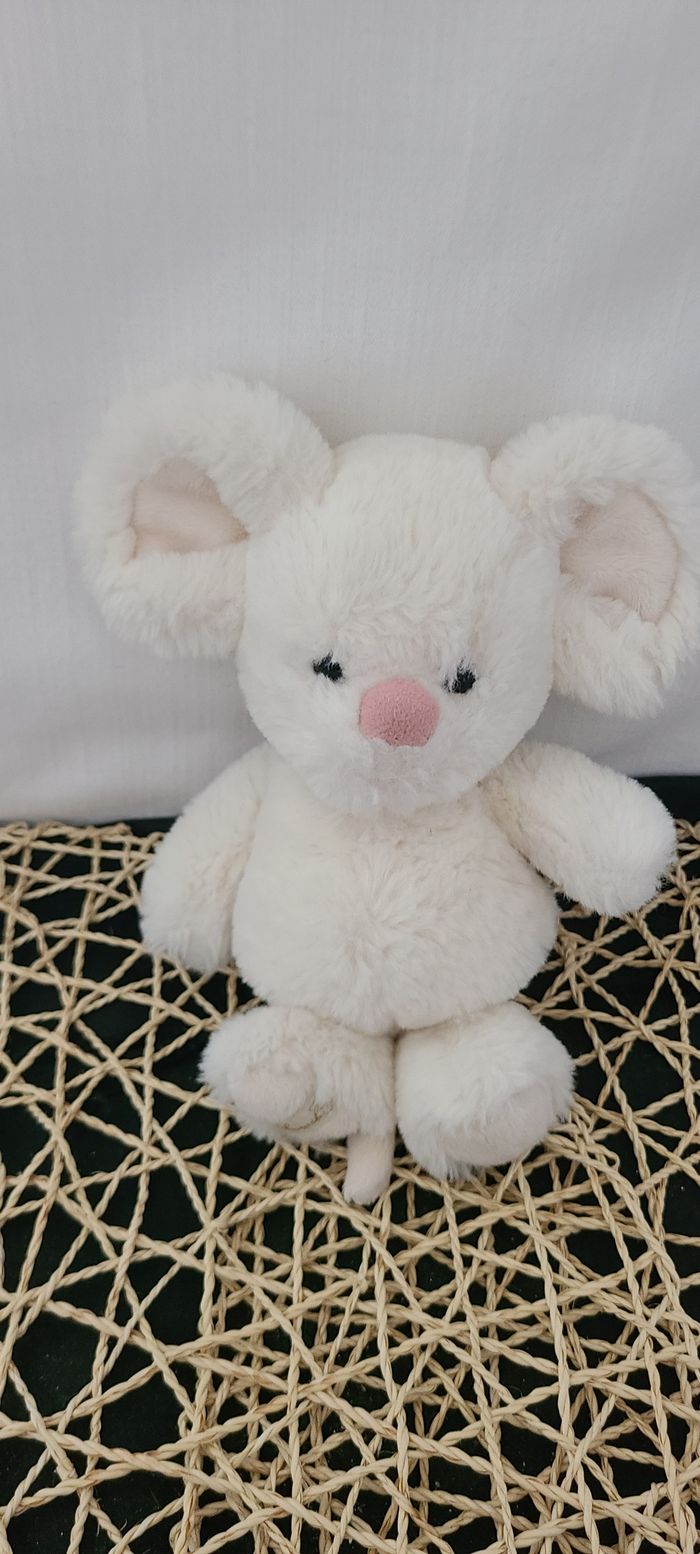 Doudou peluche souris blanche- Nez rose - Bukowski - photo numéro 2