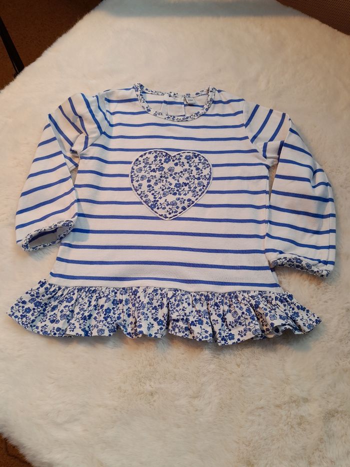 ​Adorable Tunique  Marinière Cœur Floral - 23 Mois - 60% Coton