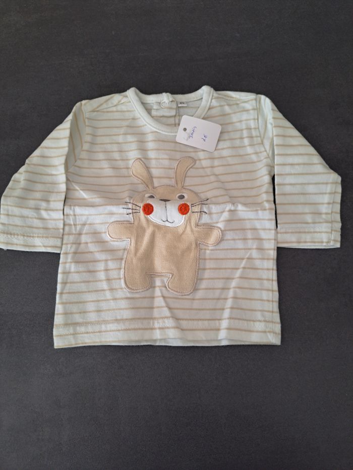 sous pull lapin beige ligné 3 mois