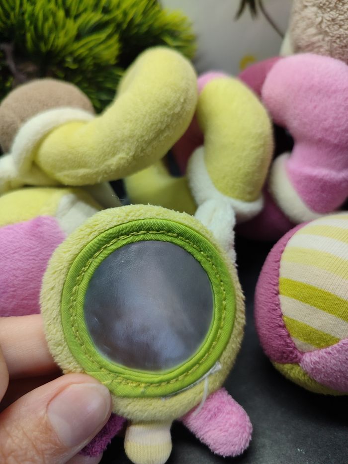 doudou peluche spirale d'activité âne cheval marron rose vert grelot balle tigex - photo numéro 3
