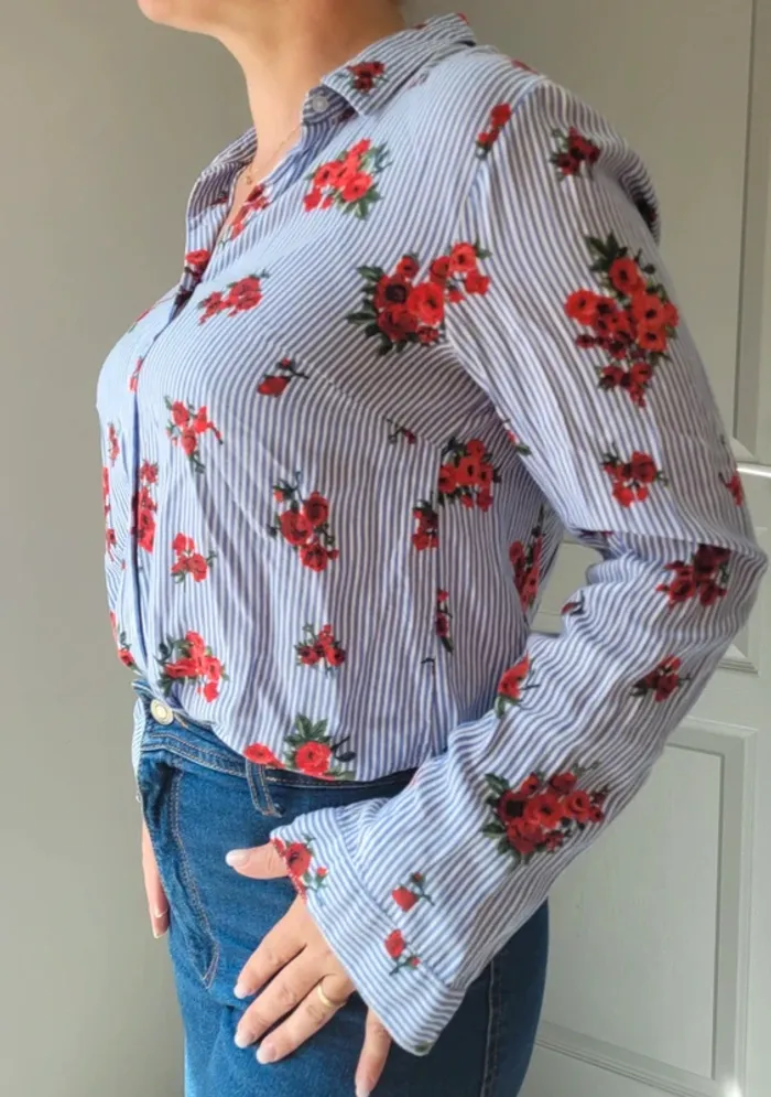 Chemise camaïeu rayée fleurie - photo numéro 3