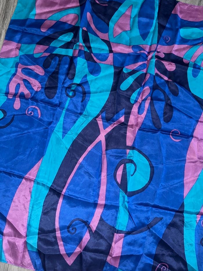 Foulard carré de soie bleu violet psychédélique Vintage 80x80cm - photo numéro 3