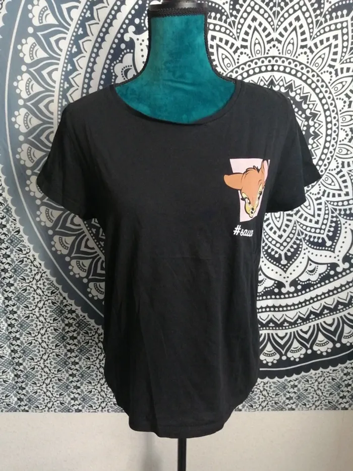 Tee-shirt noir imprimé bambi et écriture sauvage / disney / (L) - photo numéro 2
