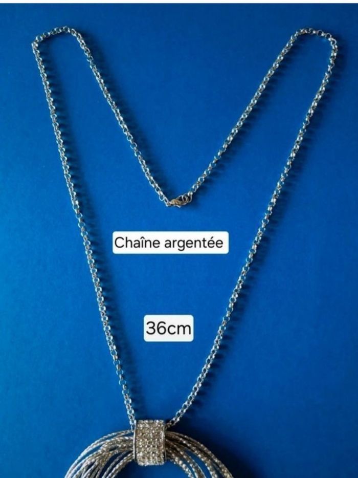 Collier fantaisie long NEUF avec pendentif argenté - photo numéro 4